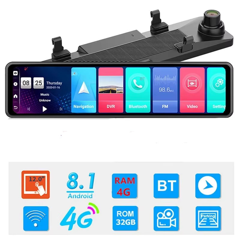 Winkcron 12 Zoll Dash Cam Rückspiegel mit 4G, GPS, WIFI und ADAS, FHD 1080P Android 8.1 Dash Cam Recorder in Schwarz - Bild 2