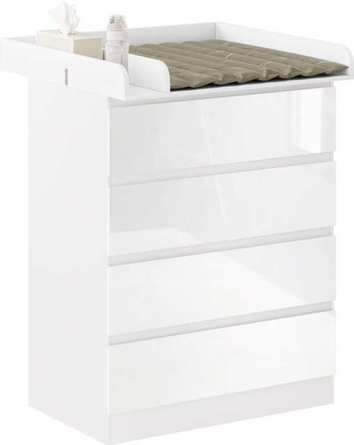 WOLTU Wickeltisch Weiß mit abnehmbarer Wickelauflage und 4 Schubladen für das Kinderzimmer, B/T/H: 80 x 75 x 109,2 cm - Bild 1