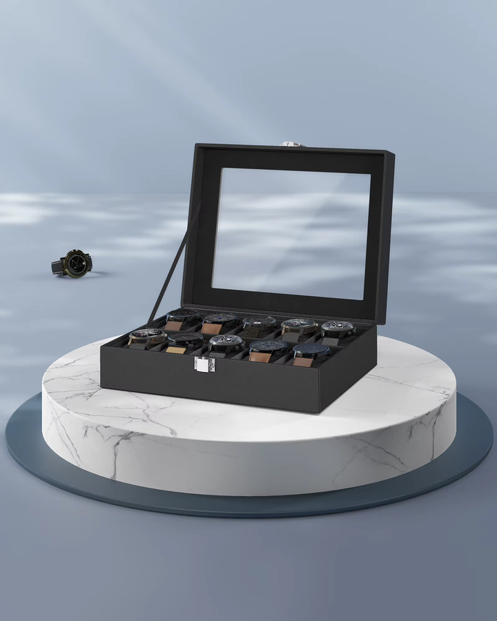 SONGMICS Uhrenbox, 10 Fächer, Schwarz, Unisex - Bild 2