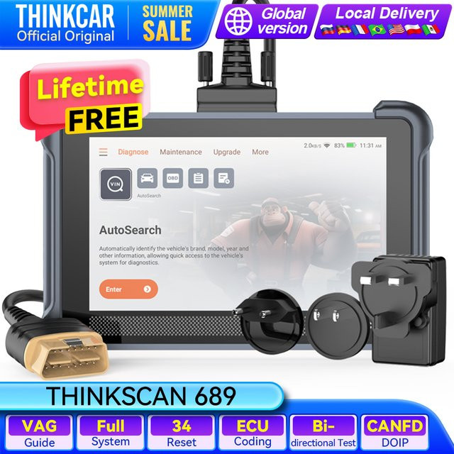THINKCAR THINKSCAN 689 Auto-Diagnosegerät in Schwarz mit 34 Reset-Funktionen, CANFD, DOIP und ECU-Codierung für Vollsystem-Diagnosen und OBD2-Scans - Bild 1