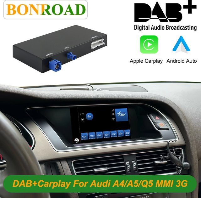 Bonroad DAB+ CarPlay und Android Auto Nachrüstmodul für Audi MMI 3G A4 B8 A5 S4 S5 Q5 2009-2015 mit Airplay und Mirror Link in Schwarz - Bild 1