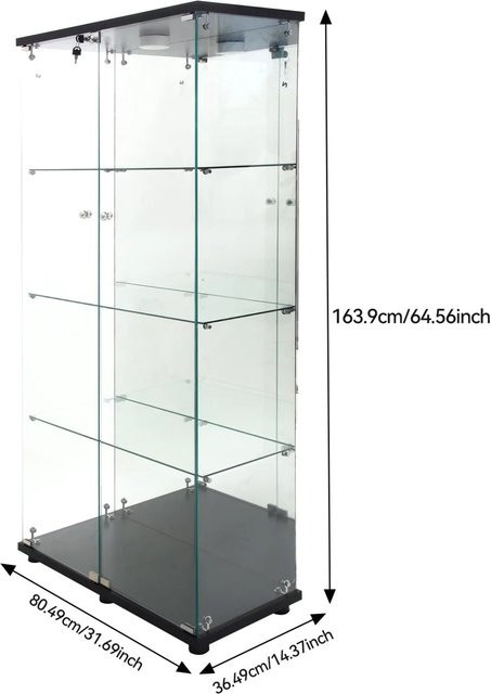 PXloue LED-Glasvitrine mit 4 Lagen und Glastrennwänden in Weiß, B/T/H: 80 x 36 x 164 cm - Bild 1