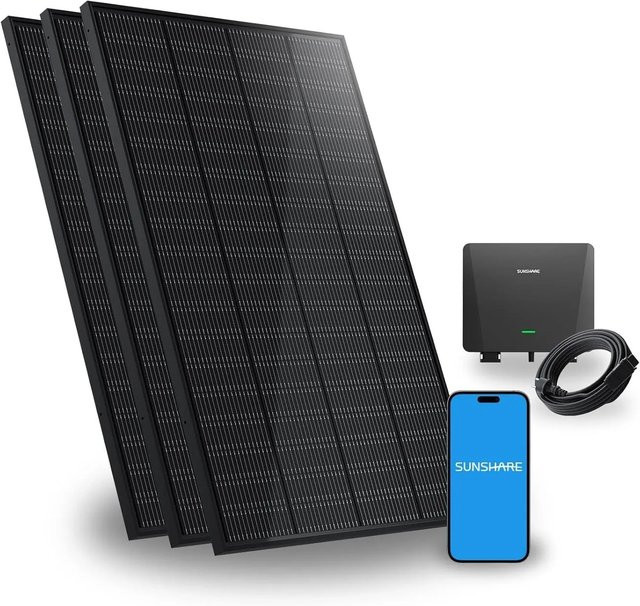 SUNSHARE Ray 600W Balkonkraftwerk Solarsystem in Schwarz ohne Halterung für Balkon Terrasse oder Dach - Bild 1