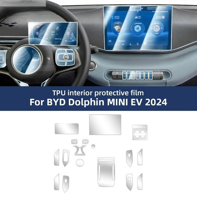 BYD Dolphin MINI EV Seagull 2024 Schutzfolie aus TPU für Innenraum: Kratzfeste Abdeckung für Getriebepaneel und Navigationsbildschirm, transparent - Bild 1
