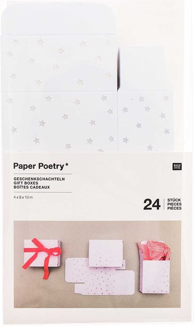 Rico Design Paper Poetry Adventskalender Boxen Set 24-teilig in Weiß/Irisierend mit Maßen B: 8,0 cm, T: 10,0 cm, H: 4,0 cm - Bild 1