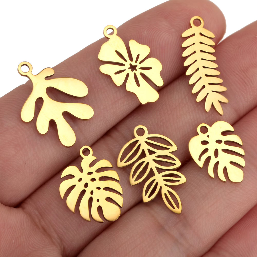 5 Stück Baumblatt Charms Edelstahl, Gold, Unisex - Bild 3