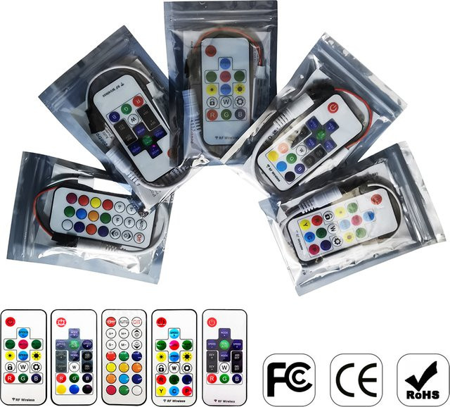 FUNZENXIN Mini RF USB DC Controller mit 14 17 21 Tasten Fernbedienung für adressierbare WS2812B und WS2811 RGBIC LED Lichtstreifen, 24V - Bild 1