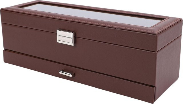 KONNWEI Uhrenbox Leder, 6 Fächer, 2 Ebenen, Herren, Braun - Bild 1