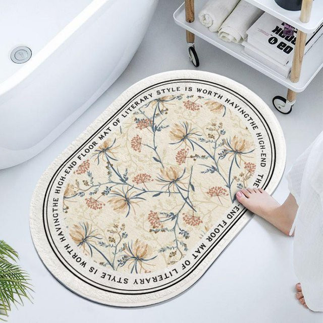 BC-Warm Home Fußmatte in Oval mit floralem Design, beige, rutschfest und schnelltrocknend, B/T: 60 x 40 cm - Bild 1