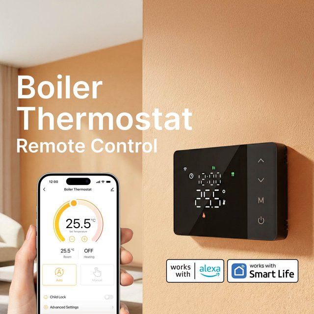 EZAIOT Smart WLAN-Thermostat für Gasheizungen, Tuya Temperaturregler mit Sprachsteuerung für Heizen und Kühlen, kompatibel mit Alexa und Google Home, Weiß oder Schwarz - Bild 1