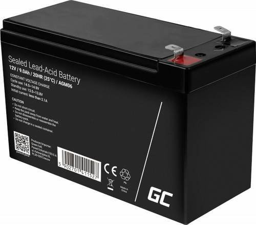 Green Cell AGM06 Bleiakku 12 V 9 Ah Blei-Vlies (AGM) in Schwarz mit Flachstecker 6.35 mm, zyklenfest und wartungsfrei, B/H/T: 151 x 95 x 65 mm - Bild 1