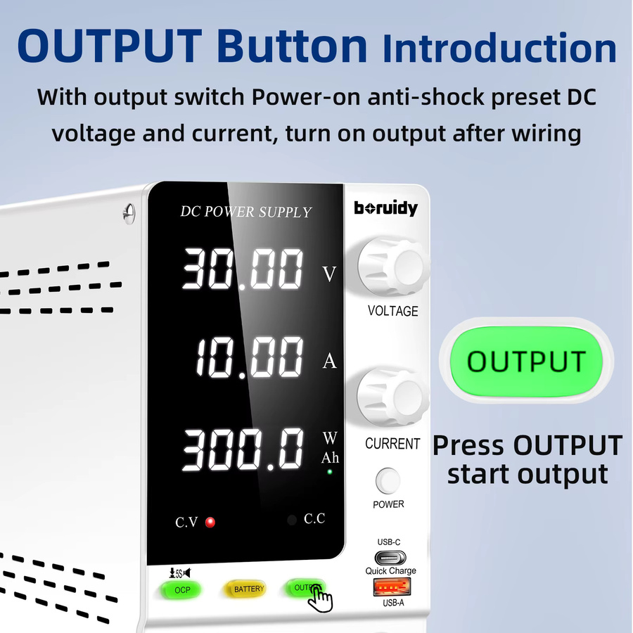 Boruidy Stabilisierte Labor-Stromversorgung zum Laden von LiFePO4, Nickel-Metall, Lithium-Ionen und Hydrid-Batterien, 120V 3A 360W, Einstellbar für 12V 24V 30V 48V - Bild 4