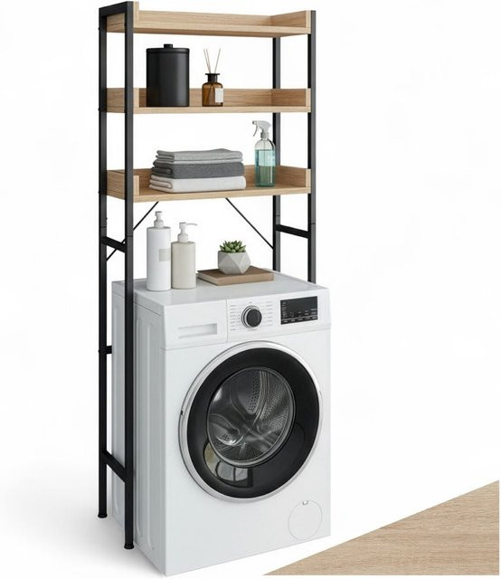 tectake Badezimmerregal Seattle Industrial Style mit 3 Ablagen aus Stahl und Holz in Eiche Sonoma, B/T/H: 67 x 25 x 165,5 cm - Bild 1