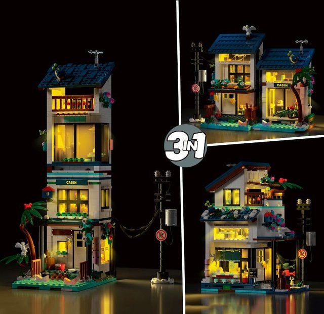 Neue Stadt 3 in 1 Strand Haus Gebäude Modell Set mit 813 Teilen, Mehrfarbiges MOC Bauklötze Set für Kinder und Erwachsene - Bild 1