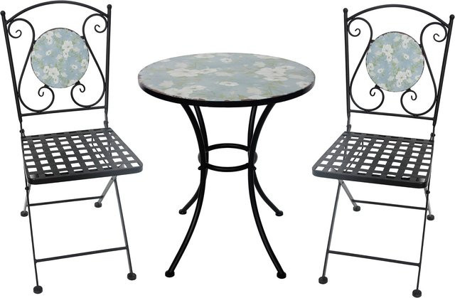 HTI-Living Esstisch-Set Celia Petunien mit 2 Stühlen aus Metall in Multicolour im Vintage-Design für Garten, Balkon und Terrasse - Bild 1