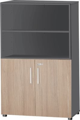 Schäfer Shop Select Kombischrank SET UP mit 4 Türen und offenen Regalfächern, Graphit/Eiche, B/T/H: 80 x 42 x 151,4 cm - Bild 1