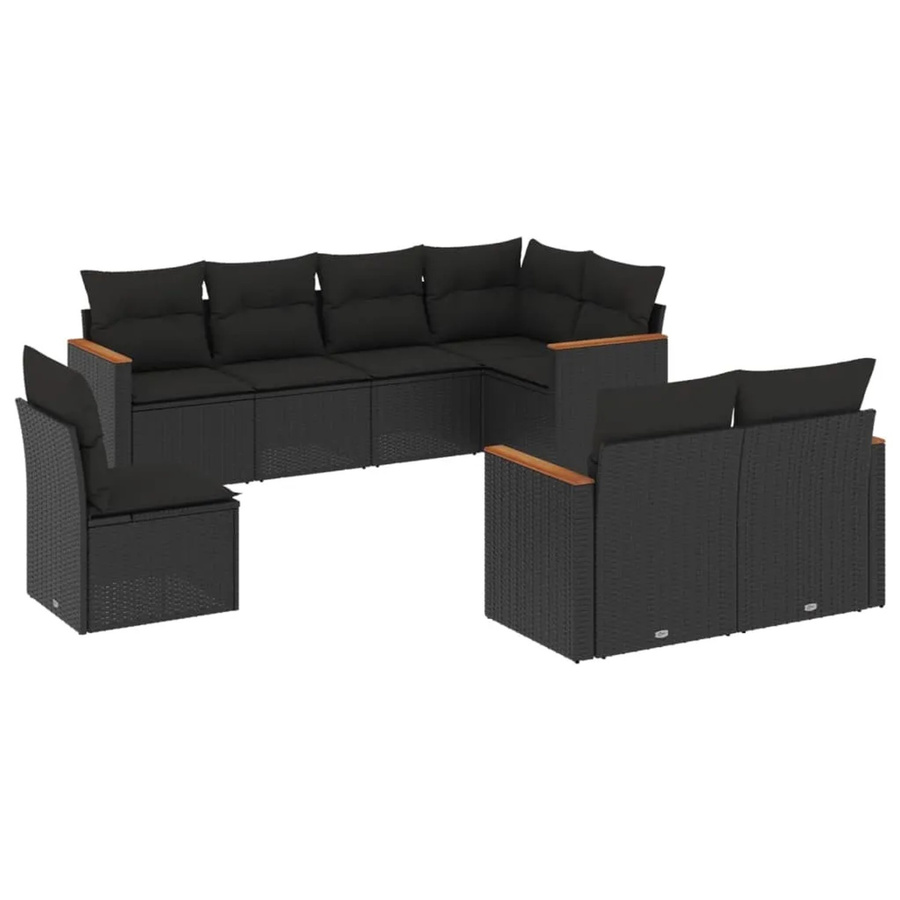 vidaXL 8-teilige Garten-Sofagarnitur in U-Form aus schwarzem PE-Rattan mit Sitzkissen und Stauraum - Bild 2