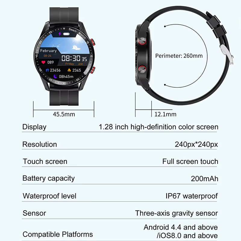 Jooeniok Smartwatch für Herren in Silber mit Bluetooth-Anruffunktion, EKG, PPG und Gesundheitsüberwachung, wasserdicht und mit Vollbild-Touch-Display - Bild 5