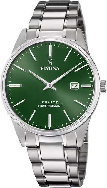 Festina Herrenuhr, Quarz, Edelstahl, Grün, 40 mm, 5 ATM - Bild 1
