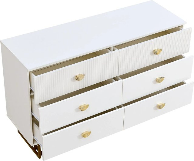 okwish Sideboard mit 6 Schubladen in Weiß und Gold, modern für Schlafzimmer und Wohnzimmer, B/T/H: 120 x 40 x 75 cm - Bild 1