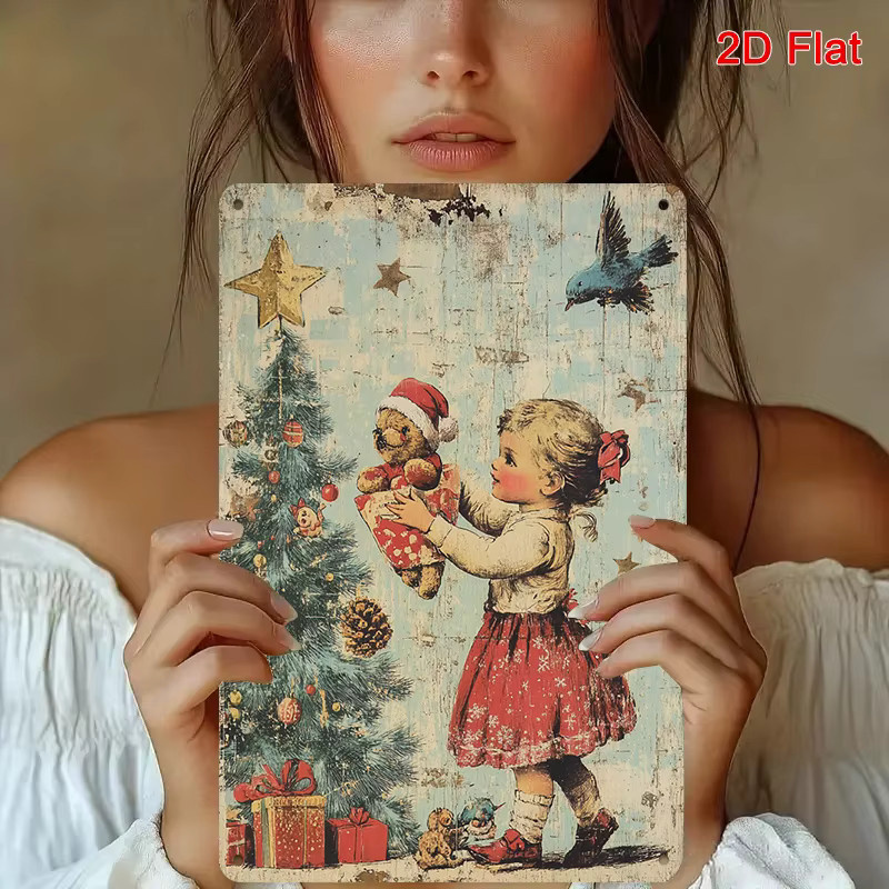 HELLOYOUNG Vintage Metall Weihnachtsbaum Wandschild mit Schneeflocken und floralem Design, Mehrfarbig, Breite: 30,0 cm, Höhe: 20,0 cm - Bild 3