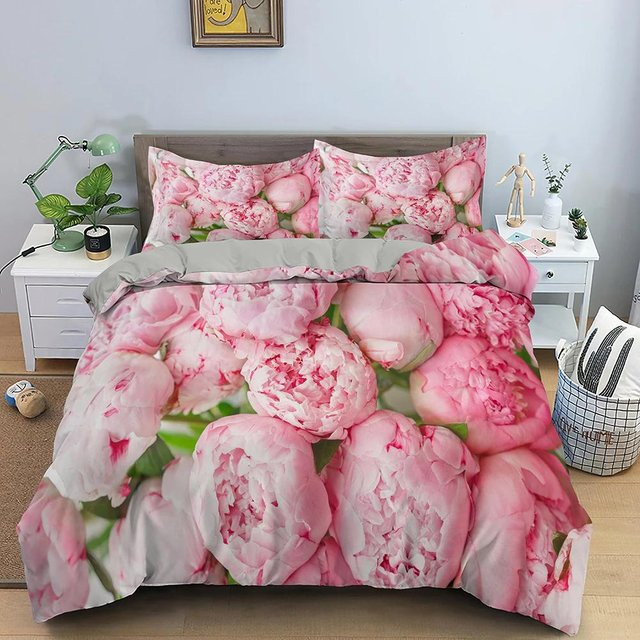 Bettwäscheset Your Warm Home mit 3D-Rosenblumen-Design in Pink, 2-teilig aus Polyester mit Reißverschluss, B/H: 140 x 210 cm - Bild 1