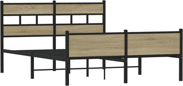 vidaXL Bettgestell ohne Matratze Sonoma-Eiche aus Holzwerkstoff und Metall, B/T/H: 140 x 200 x 91,5 cm - Bild 1