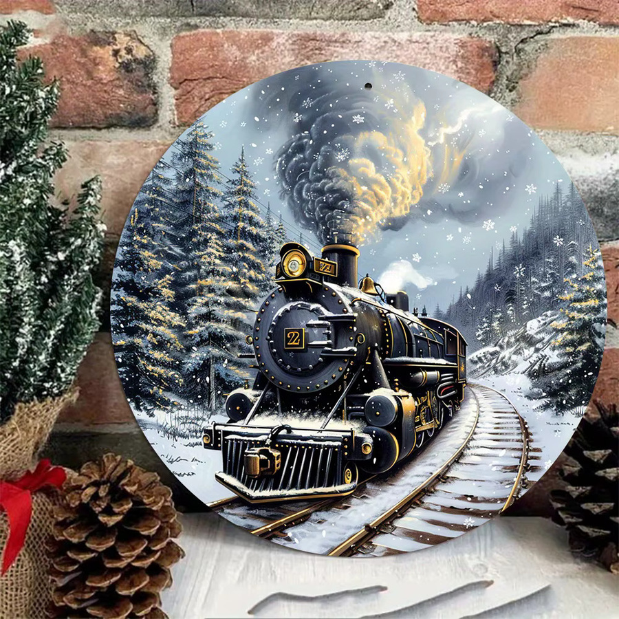 Potdemiel Vintage Polar Express Zug Aluminium Rundschild als Weihnachtskranz Anhänger, Durchmesser: 20,3 cm, Mehrfarbig - Bild 5