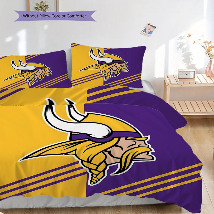 Manus Home Minnesota Vikings Bettwäsche Set mit Bettbezug und 2 Kissenbezügen, Multicolor, B/H: 200 x 220 cm - Bild 1