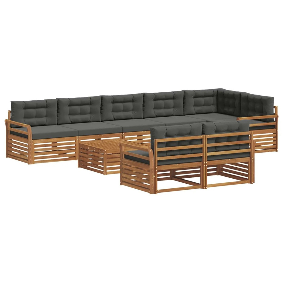 vidaXL Outdoor-Sofagarnitur 9-teilig aus massivem Akazienholz mit Kissen in Anthrazit und Natur - Bild 2