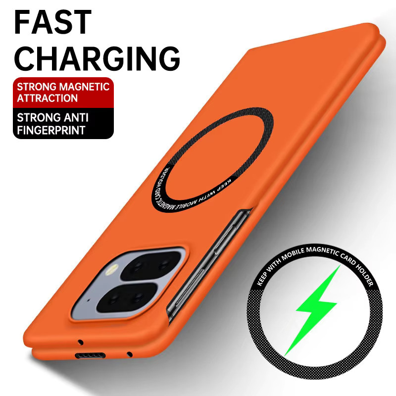 Mattierte Google Pixel 10 und 9 Pro Fold Handyhülle mit Metallring-Magnet und rahmenlosem Kunststoffgehäuse in Orange - Bild 2