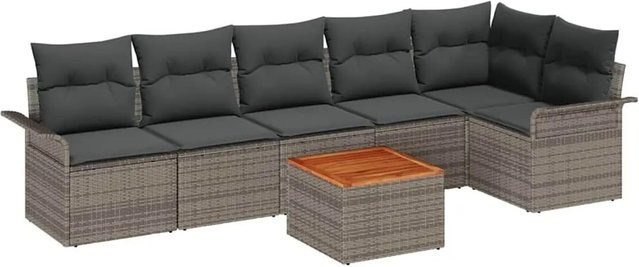 vidaXL Gartensofa-Set aus Poly-Rattan in Grau mit 7-teiliger L-Form, Stauraumfunktion und Polstern - Bild 1