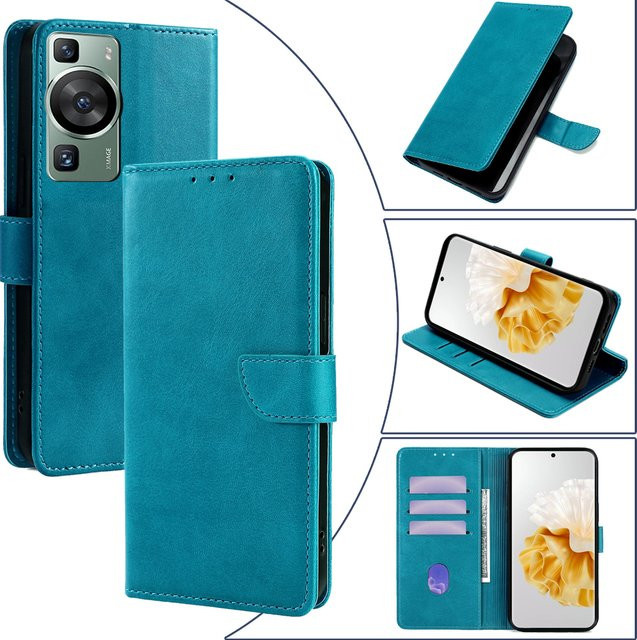 Leder Flip Case für Huawei P60 P50 P40 P30 P20 Pro Plus P50E P40 Lite mit Magnetverschluss und Brieftaschenfunktion in Blau - Bild 1