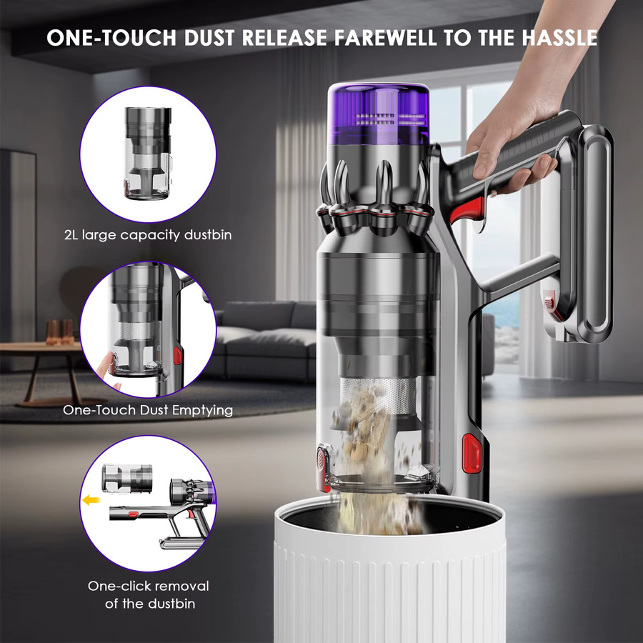 Fixtfixer Kabelloser Stielstaubsauger mit 500W und HEPA-Filter, Beutelloses Handstaubsauger für Tierhaare und Böden - Bild 7