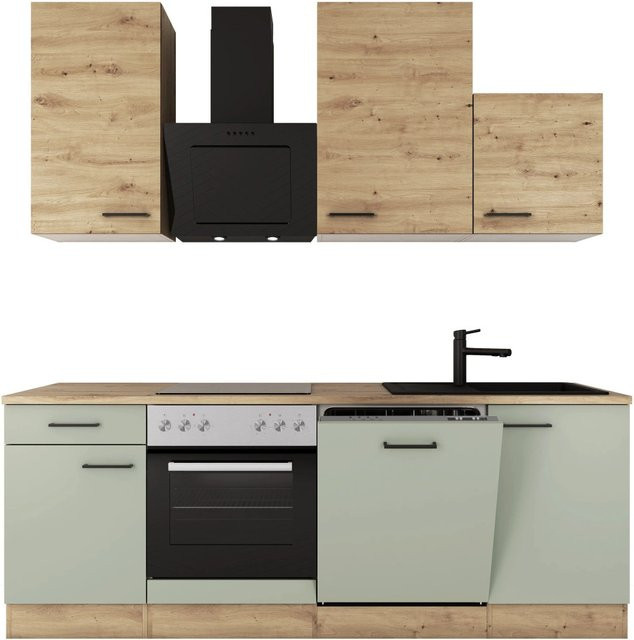 Flex-Well Exclusiv Küche Cara in Schilfgrün matt und Artisan Eiche, B: 220 cm, T: 57 cm, H: 4 cm - Bild 1