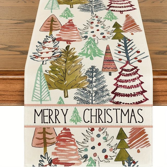 JIT Tischläufer mit Weihnachtsbaum-Motiv, bunt, aus Leinen, rechteckig - Bild 1