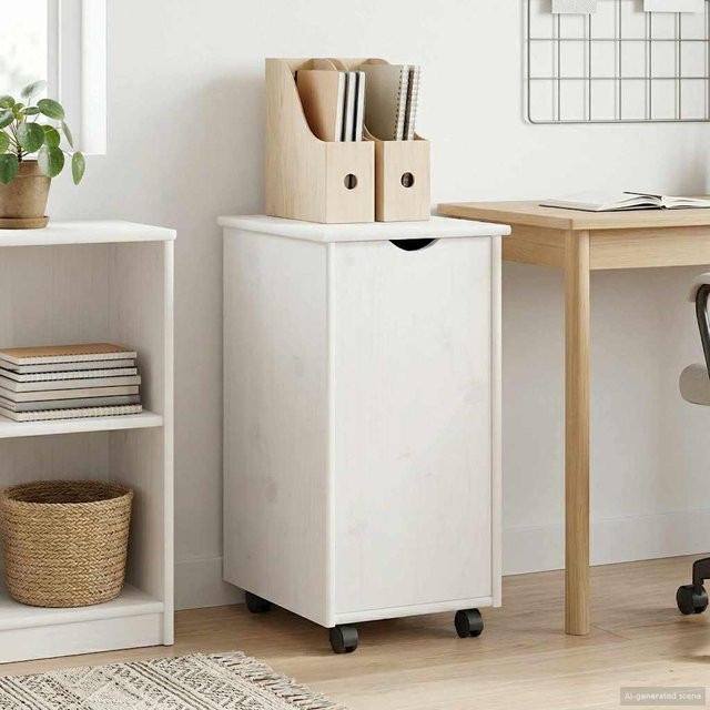 Rollcontainer aus Massivholz Kiefer von Yiwydaa in Weiß, B/T/H: 34 x 39 x 65,5 cm - Bild 1