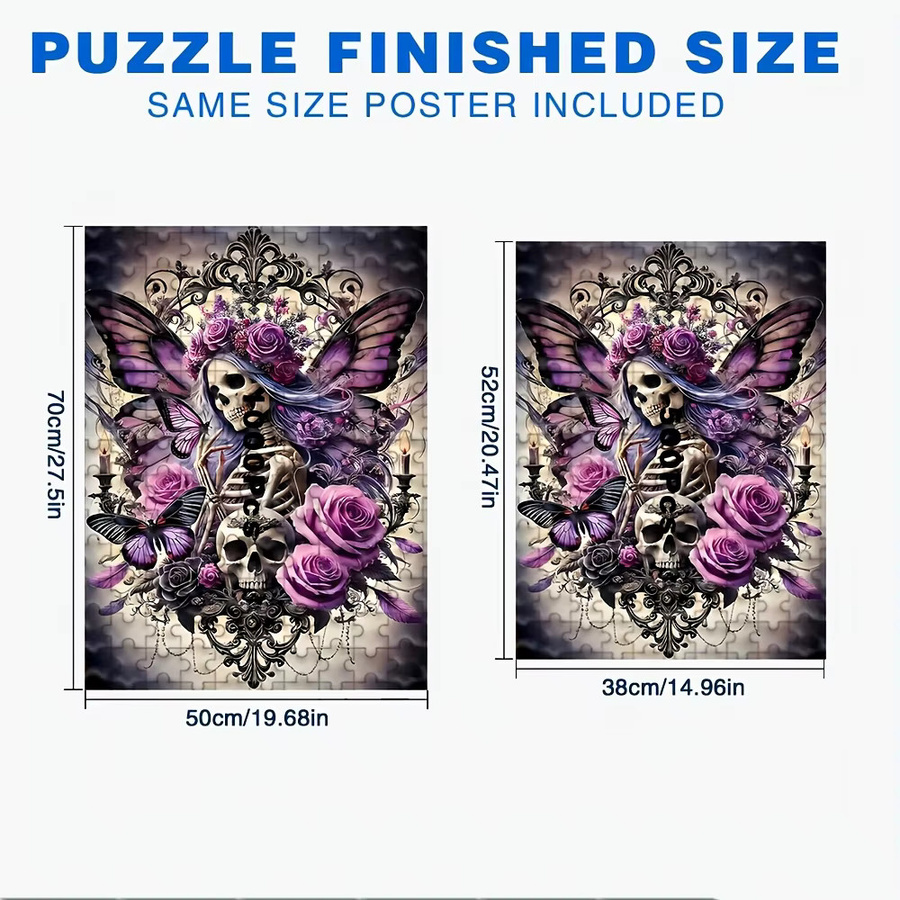 Challengi Puzzle, Totenkopf- und Rosen-Design, Lila, Schwarz - Bild 2