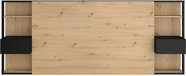 Vente-unique Bettkopfteil Mista in Eiche-Optik mit integrierten Nachttischen und Ablage, Farbe: Beige/Schwarz, Breite: 255,0 cm - Bild 1