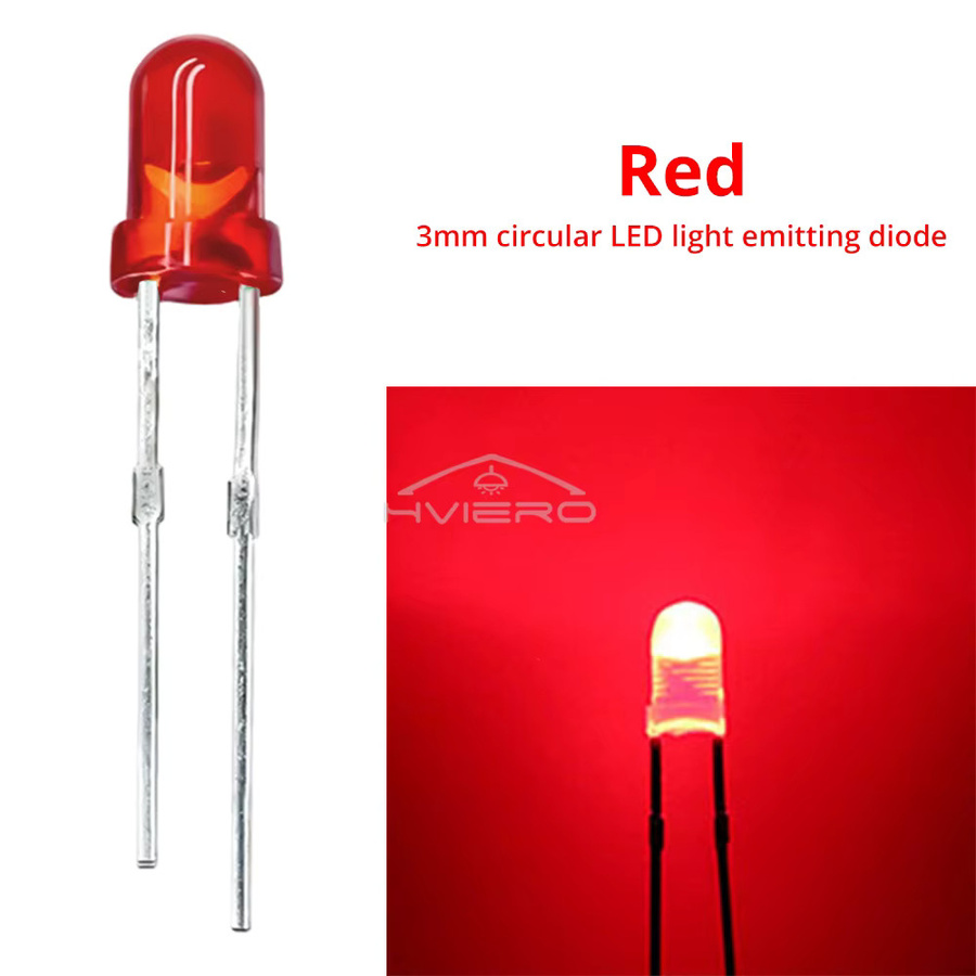 HVIERO LED Kugelbirne ultrahelle Leuchtdiode mit rundem Kopf und kurzen Kantenfüßen, Durchmesser: 3 mm, Farben: Weiß, Grün, Gelb, Blau, Rot - Bild 5