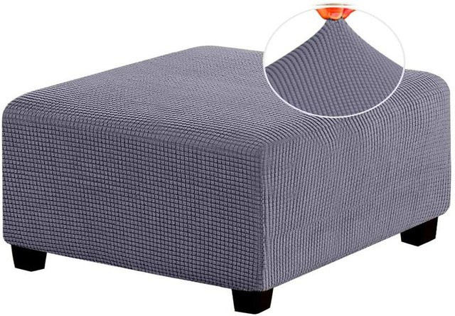 Universeller Hockerbezug für quadratische Hocker in Grau, elastischer Sofabezug aus Polyester und Elasthan, Höhe: 80-103 cm, Breite: 35-45 cm - Bild 1