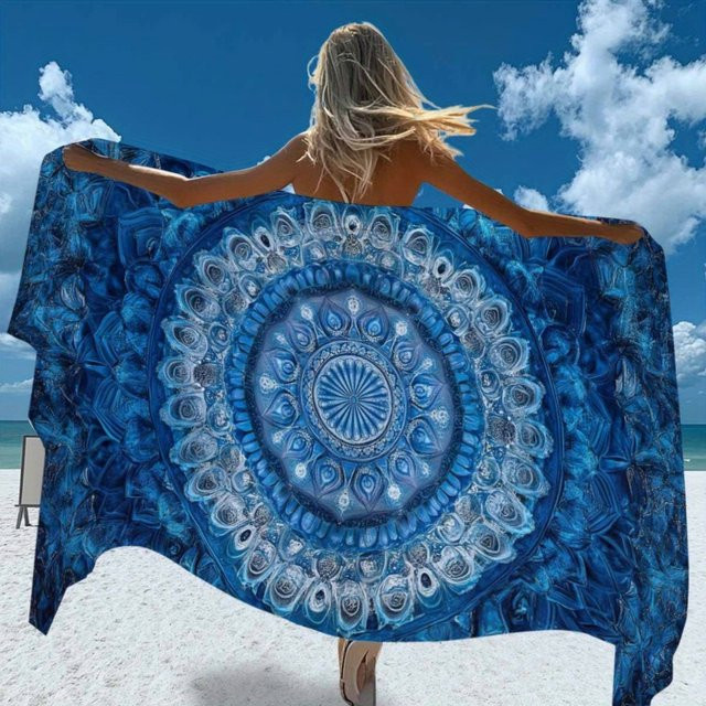 Strandtuch mit Mandala-Blumenmuster in Blau als vielseitiger Sarong im Boho-Stil - Bild 1