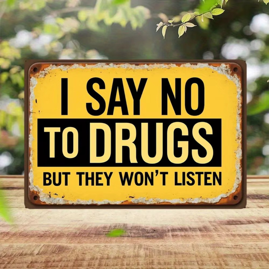 Vintage Metallschild CIFBUY I Say No to Drugs in Gelb, rechteckige Wandkunst aus Metall, B/H: 30 x 30 cm - Bild 5