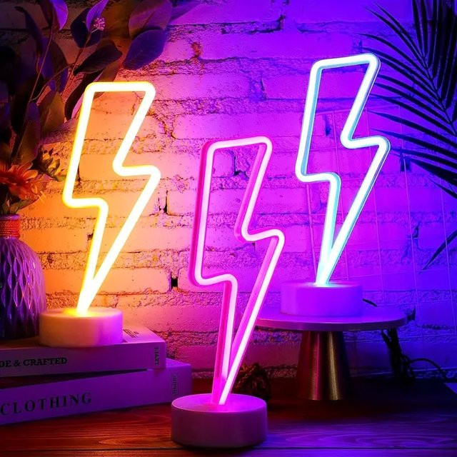 LED Neonschild Blitz mit Wolken und Mond in Weiß mit Sockel für Kinderzimmer, Party und Home Bar, B/T/H: 31,0 x 11,0 x 6,0 cm - Bild 1