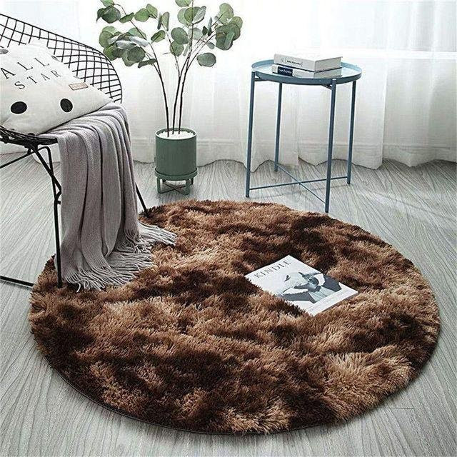 Runder Teppich von Yiran Furniture im nordischen Stil mit Farbverlauf und Streifen, braun, rutschfest, Durchmesser: 60 cm - Bild 1