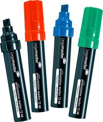 Legamaster JUMBO Präsentationsmarker Set mit 4 Stück in Schwarz, Blau, Grün und Rot mit Meißelspitze für Flipcharts und Whiteboards - Bild 1