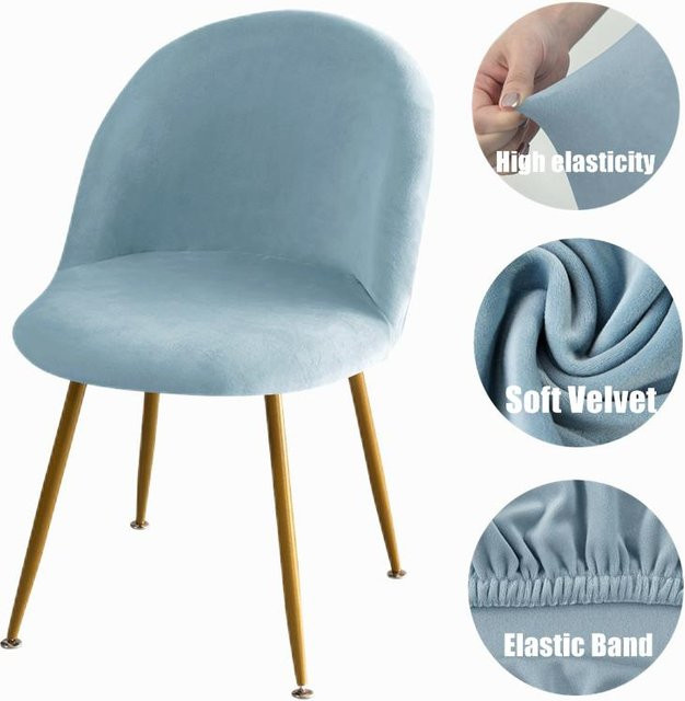 Yiran Furniture Samt-Stuhlhusse elastisch in Blau für Esszimmerstühle - Bild 1