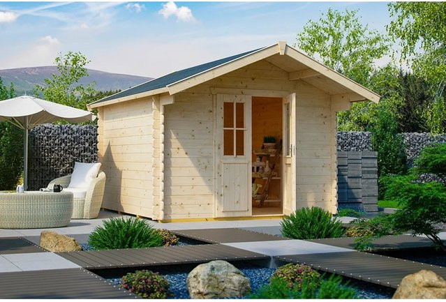 Skan Holz Gartenhaus Faro in Natur und Beige, B/H/T: 340 x 256 x 300 cm - Bild 1