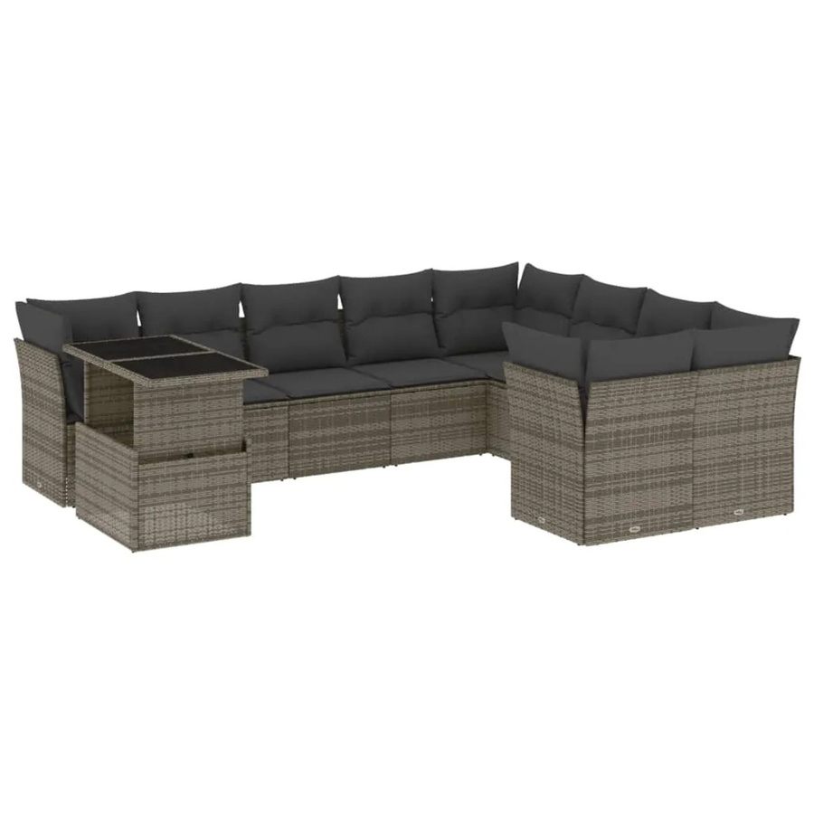 vidaXL 10-tlg Garten-Sofagarnitur aus Poly Rattan mit Kissen in Grau - Bild 2