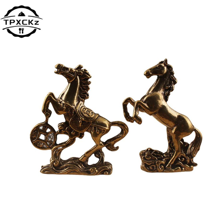 TPXCKz Glücksbringer Pferd Statue aus Messing in Gold für Feng Shui Dekoration und Schreibtisch-Ornament - Bild 1